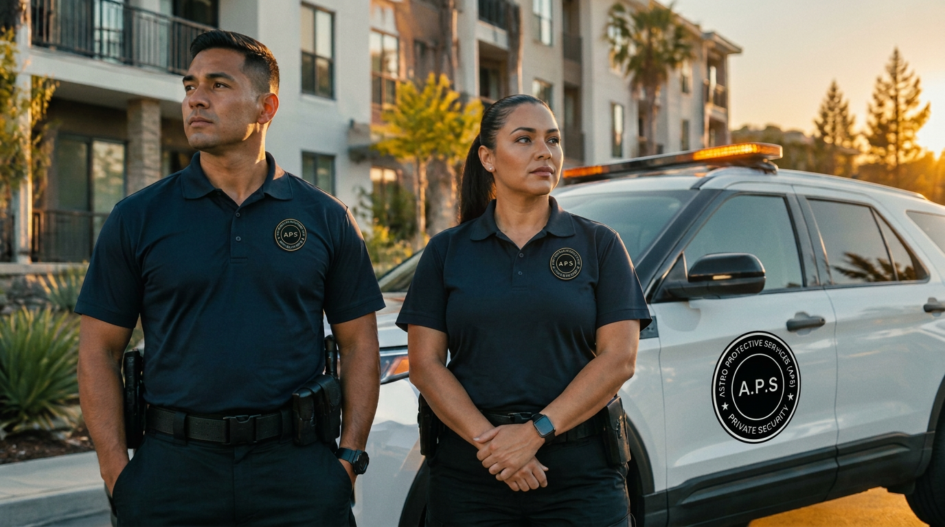 Professional security officer outside a Bay Area commercial property